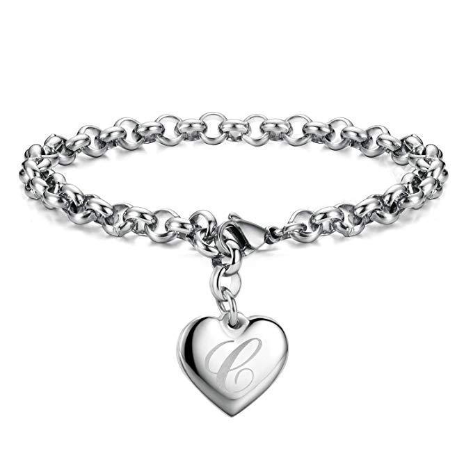 LH089  stamped  925 , silver color 26pcs letter heart charms bracelet for women lady gift wedding party