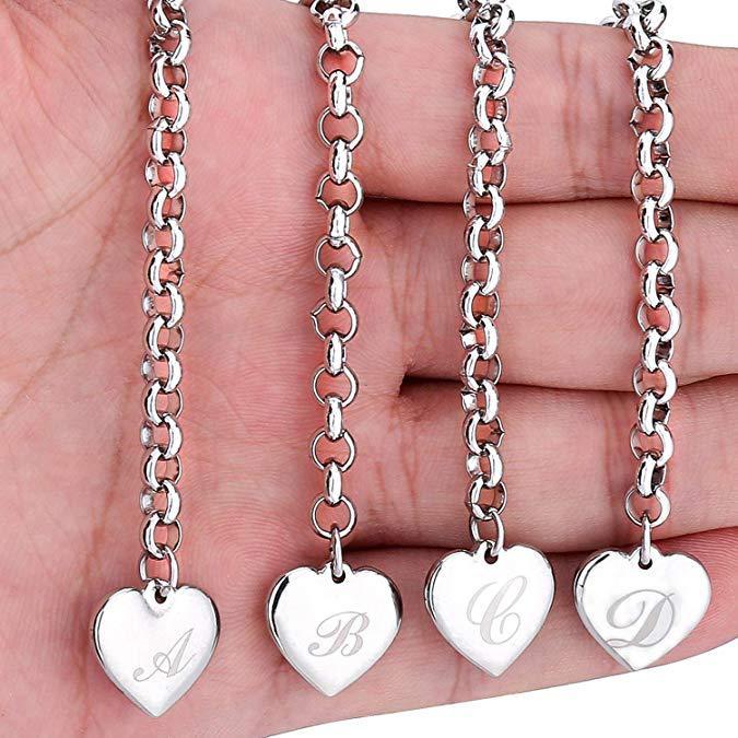 LH089  stamped  925 , silver color 26pcs letter heart charms bracelet for women lady gift wedding party