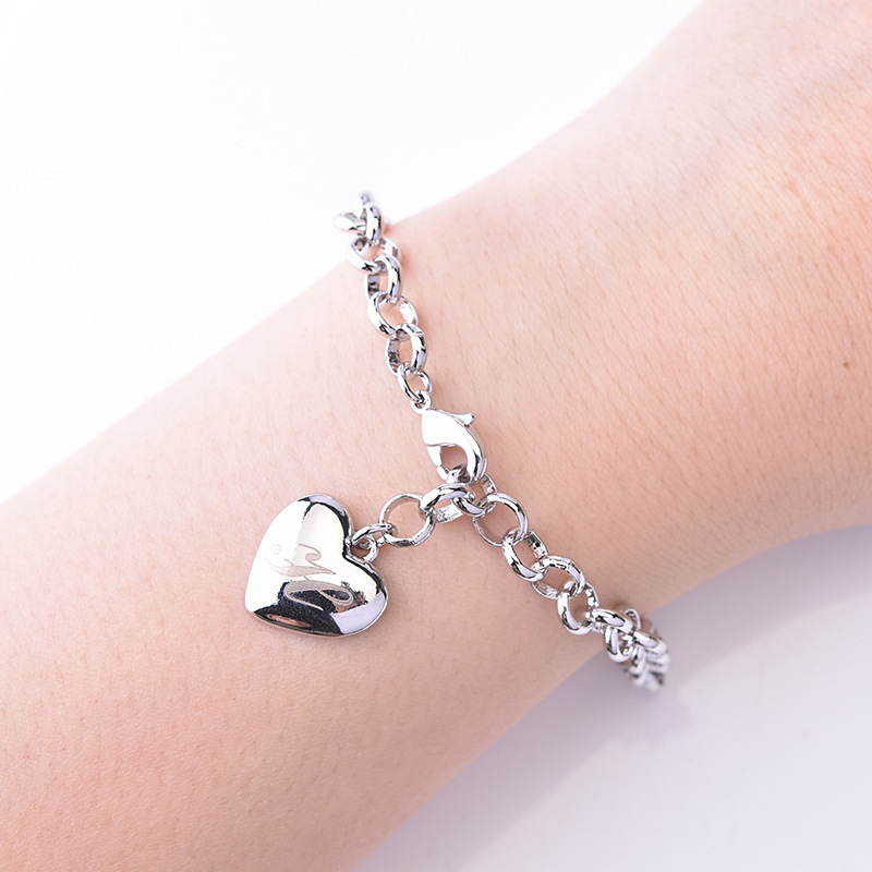 LH089  stamped  925 , silver color 26pcs letter heart charms bracelet for women lady gift wedding party