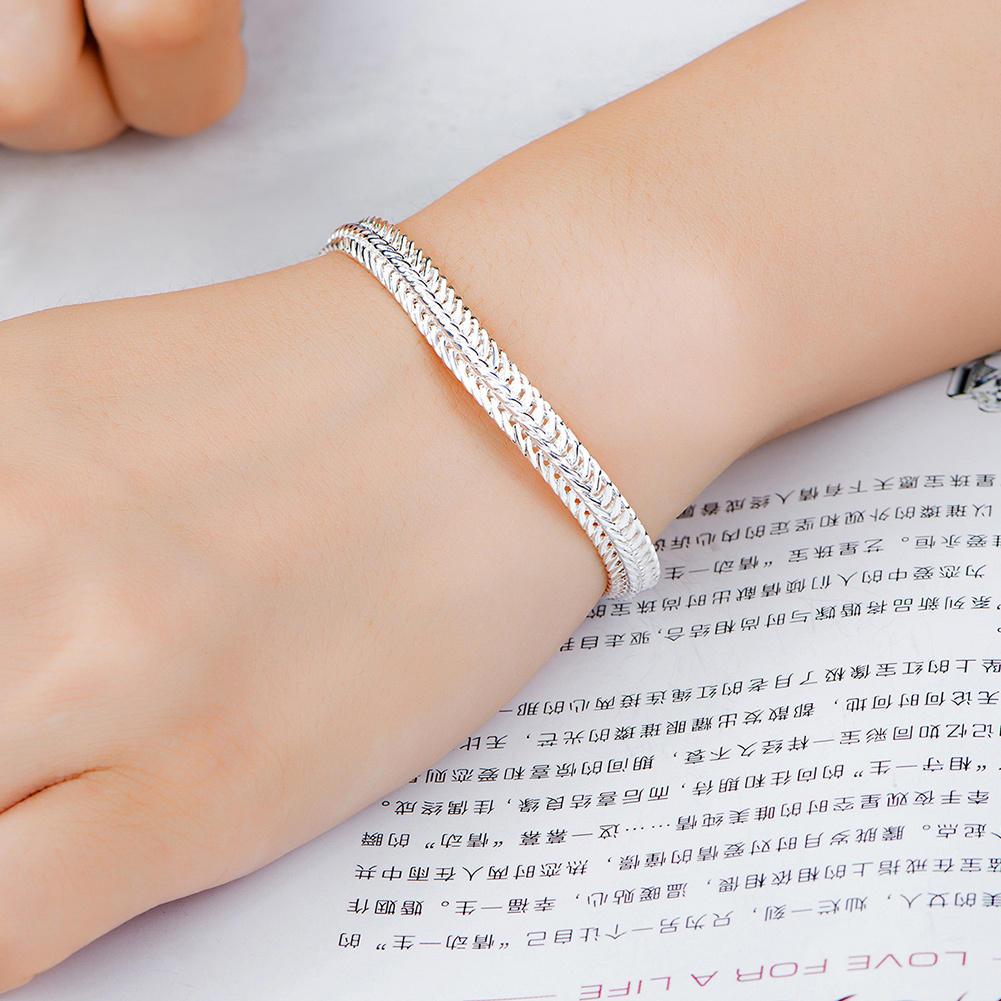H510   stamped 925  silver color for women men noble chain bracelet 20cm