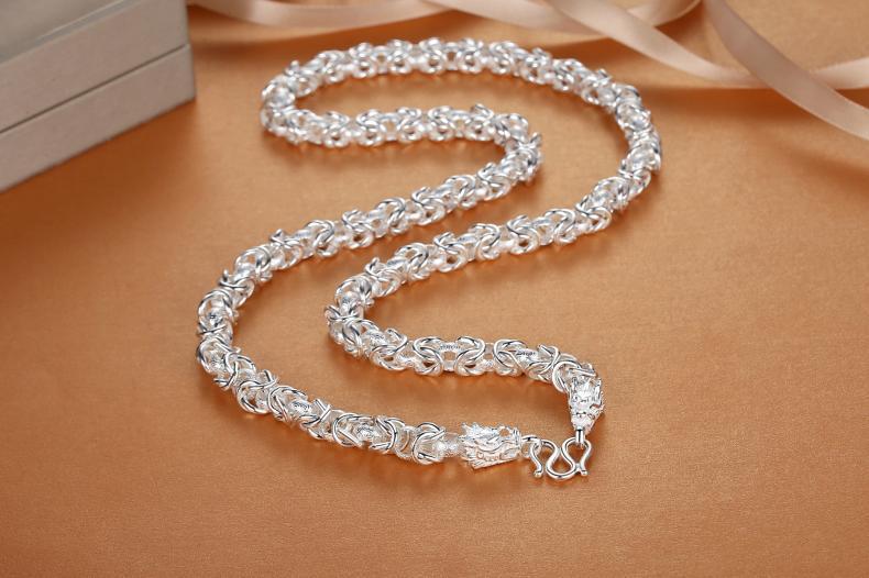 LN090 925 Stamp Silver color classic dragon  chain necklace for men 20 inches Charm Fashion jewelry party wedding