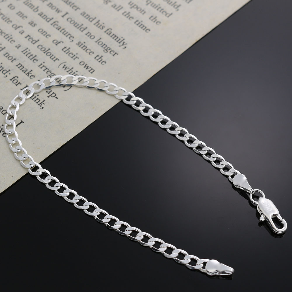 LH075 fashion 925 Stamp Silver color Bracelet for man woman 4MM geometric side chain fine jewelry Wedding party gifts