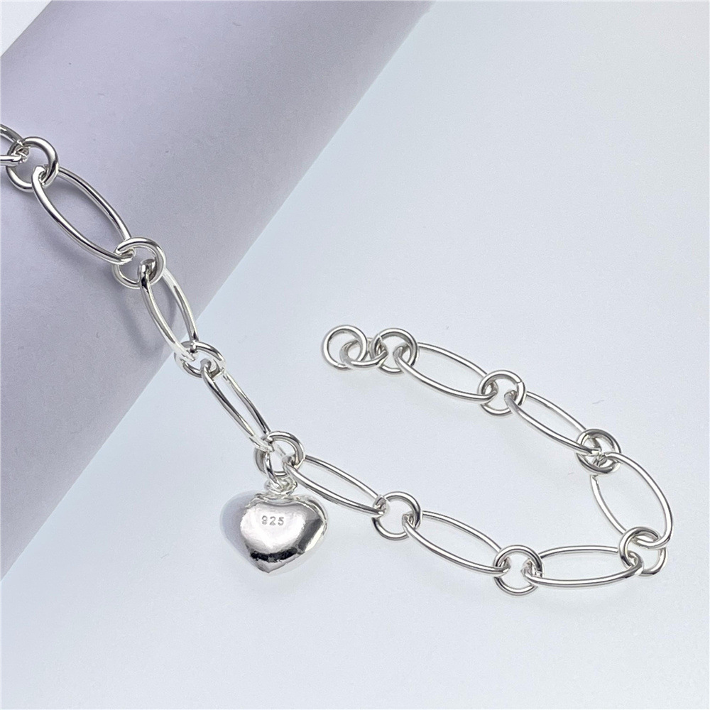 D010  fashion 925 Stamp Silver color Bracelet for woman Heart pendant chain jewelry Wedding party