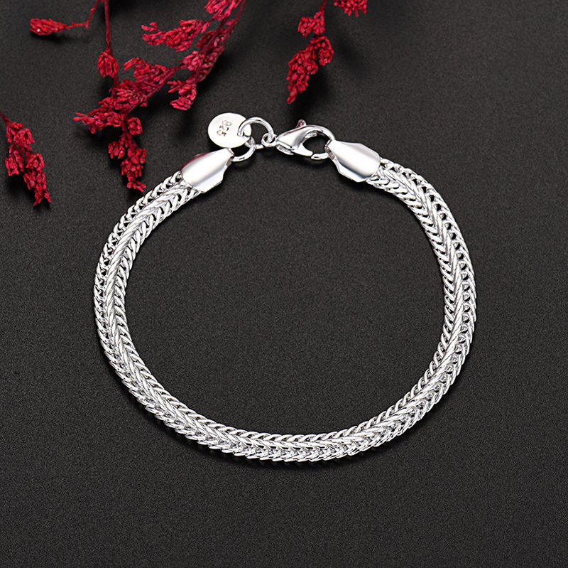 H510   stamped 925  silver color for women men noble chain bracelet 20cm