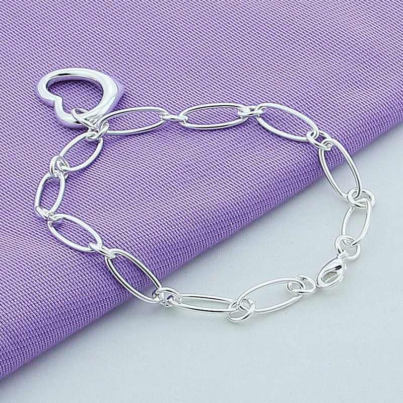 H002  fashion 925 Stamp Silver color Bracelet for woman Heart pendant chain jewelry Wedding party lady gifts