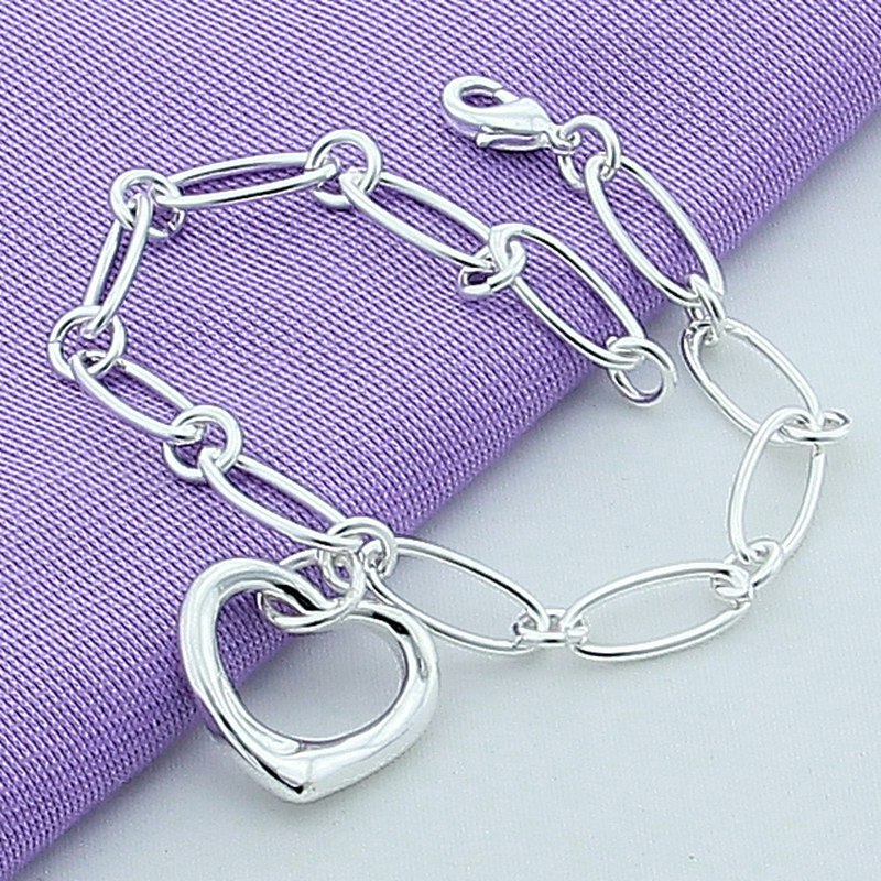 H002  fashion 925 Stamp Silver color Bracelet for woman Heart pendant chain jewelry Wedding party lady gifts