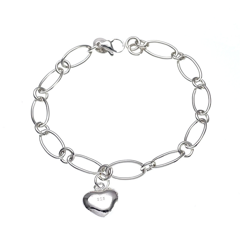 D010  fashion 925 Stamp Silver color Bracelet for woman Heart pendant chain jewelry Wedding party
