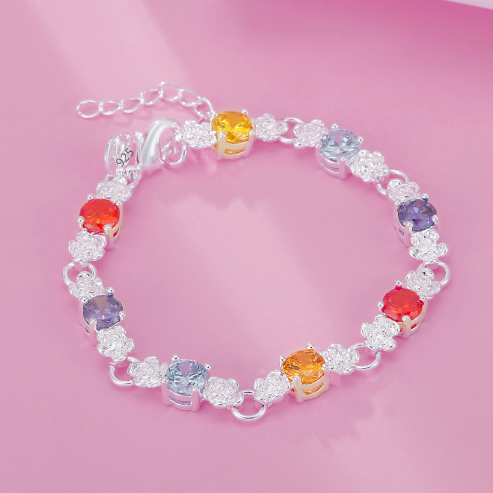 LH080  Stamped 925  crystal stone heart women lady bracelet wedding.  20cm  8inches