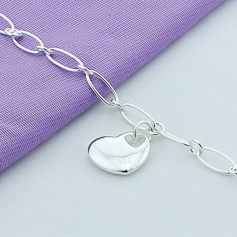 H001  fashion 925 Stamp Silver color Bracelet for woman Heart pendant chain jewelry Wedding party