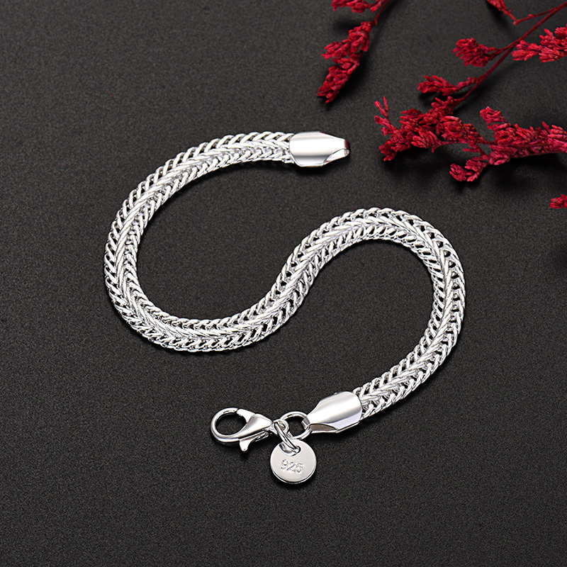 H510   stamped 925  silver color for women men noble chain bracelet 20cm