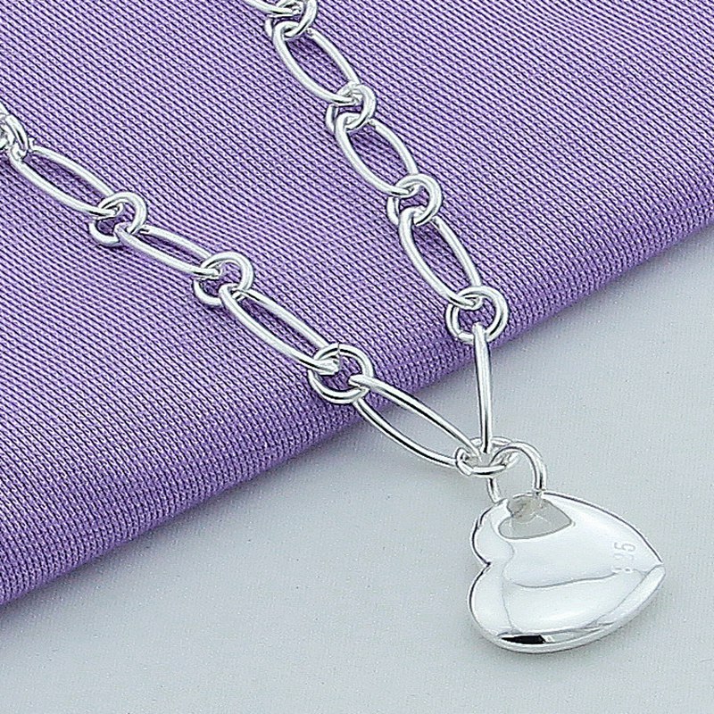 H001  fashion 925 Stamp Silver color Bracelet for woman Heart pendant chain jewelry Wedding party