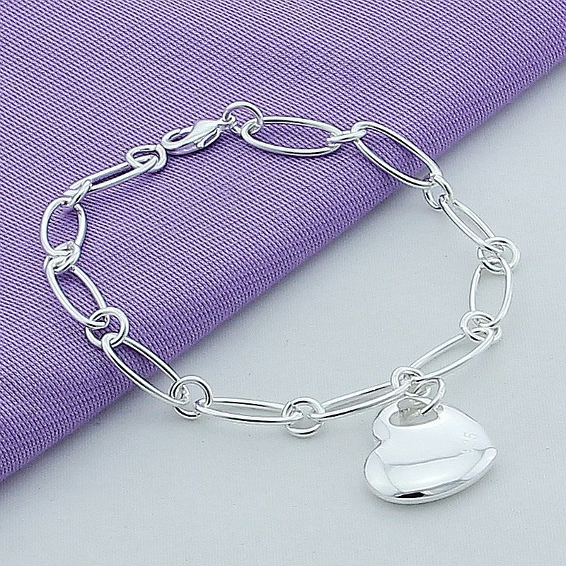 H001  fashion 925 Stamp Silver color Bracelet for woman Heart pendant chain jewelry Wedding party