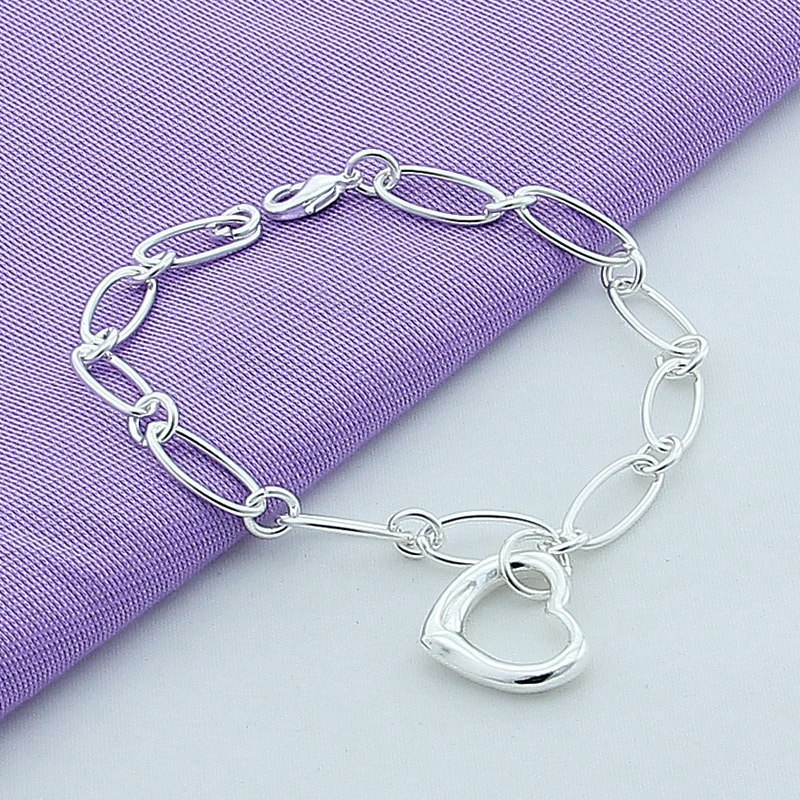 H002  fashion 925 Stamp Silver color Bracelet for woman Heart pendant chain jewelry Wedding party lady gifts