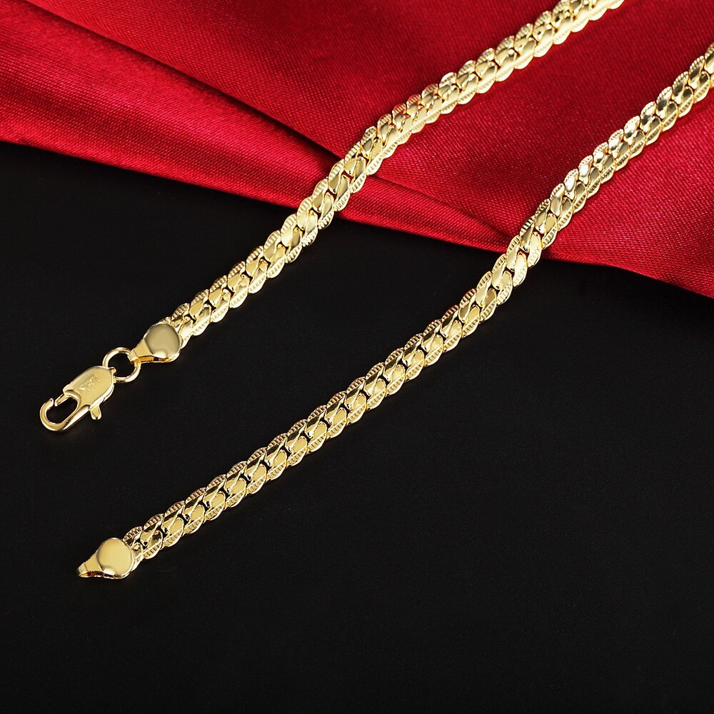 LN085   18K Stamped Gold color Necklace Jewelry 6MM Full Sideways Chain For Women Men Fashion Wedding Party Gifts