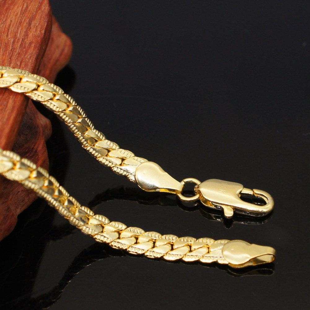 LN085   18K Stamped Gold color Necklace Jewelry 6MM Full Sideways Chain For Women Men Fashion Wedding Party Gifts