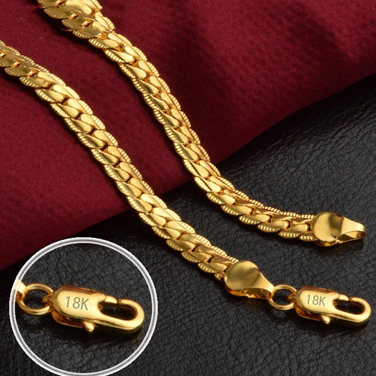 925 Stamped Silver color Necklace Jewelry 18K Gold plated 6MM Full Sideways Chain For Women Men Fashion Wedding Party Gifts