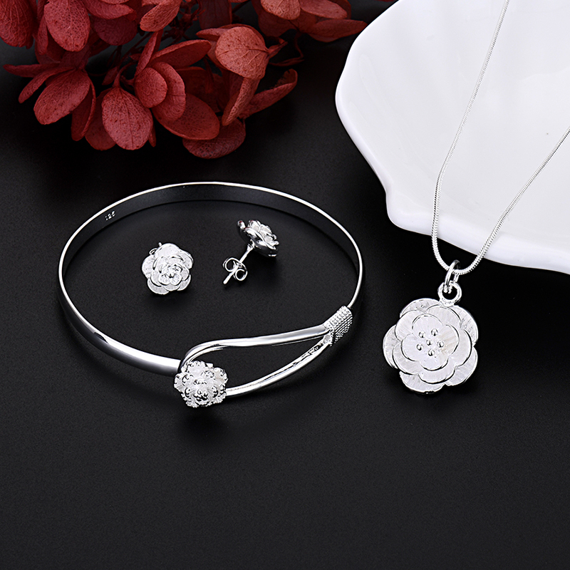 Charm Flower Necklace Earring Bangle Jewelry for Women Retro Set Wedding Gift TRENDY