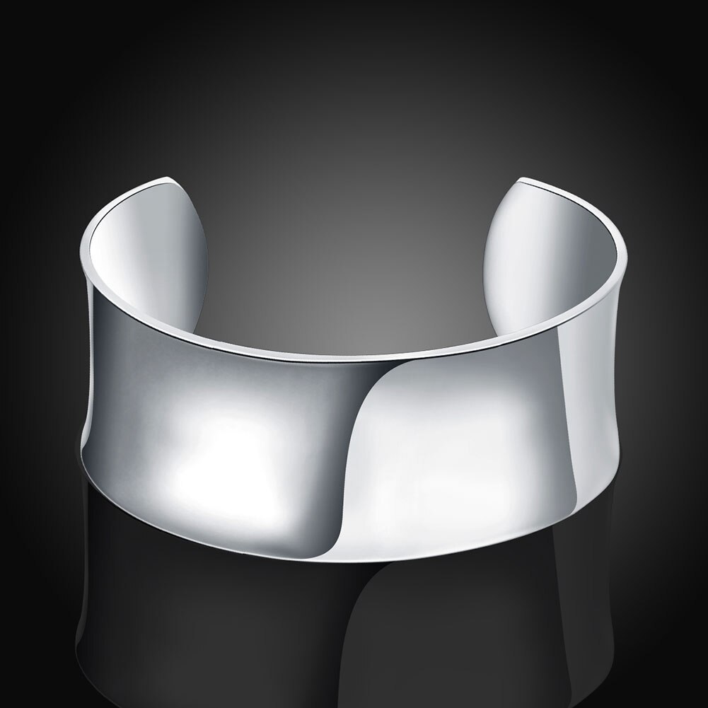 Fine 925 Stamp Silver  Bracelet for Women elegant Smooth wide bangles Fashion Wedding Party Christmas Gift luxury Jewelry