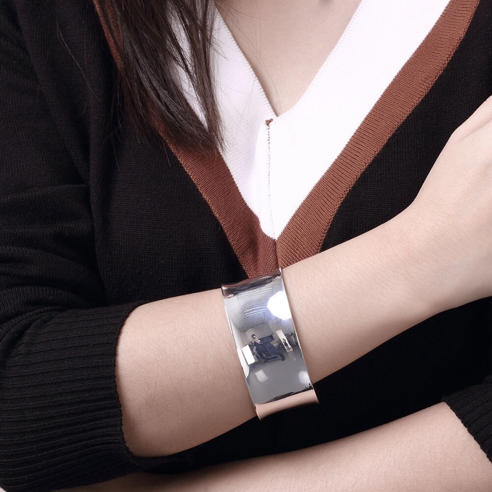 Fine 925 Stamp Silver  Bracelet for Women elegant Smooth wide bangles Fashion Wedding Party Christmas Gift luxury Jewelry
