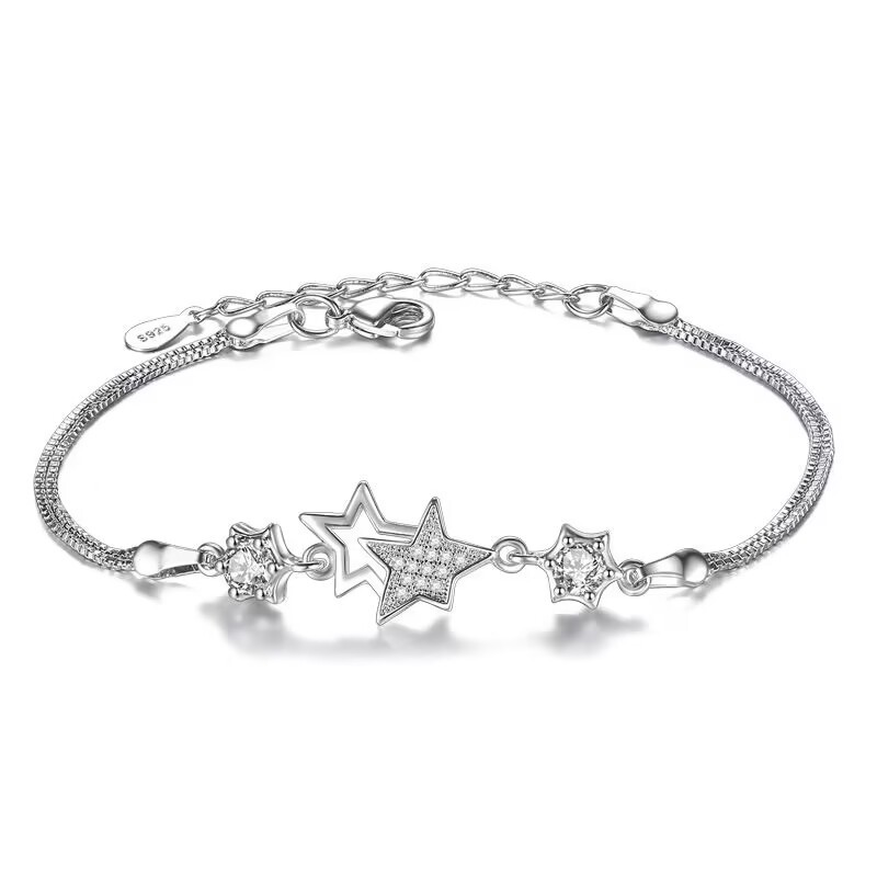 H013  Silver color star crystal Bracelets for women Classic Chain for man Wedding party Christmas Gifts fashion Jewelry