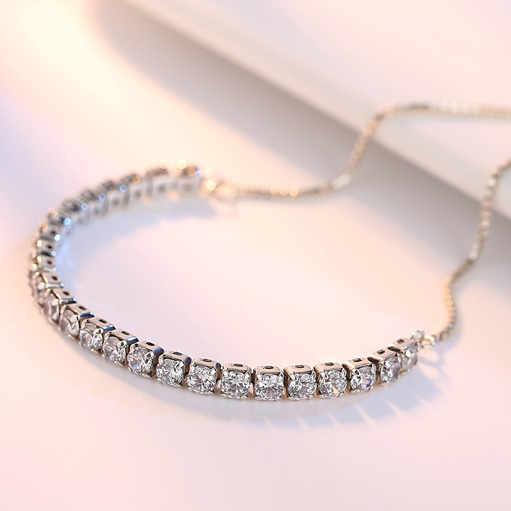 H003 925 Stamp Silver color crystal Bracelets for women Classic Chain for man Wedding party Christmas Gifts fashion Jewelry