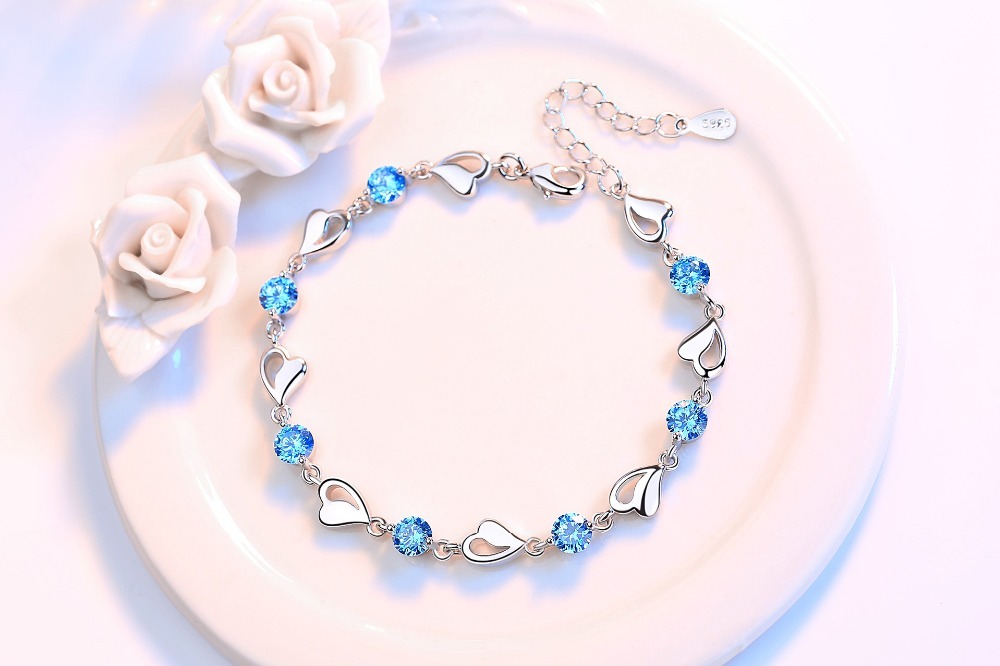 H005 925 Stamp Silver color crystal Bracelets for women Classic Chain for man Wedding party Christmas Gifts fashion Jewelry