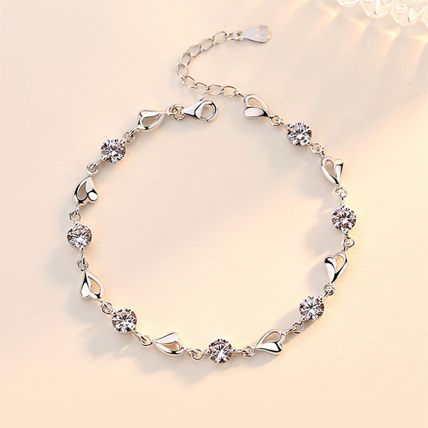 H005 925 Stamp Silver color crystal Bracelets for women Classic Chain for man Wedding party Christmas Gifts fashion Jewelry