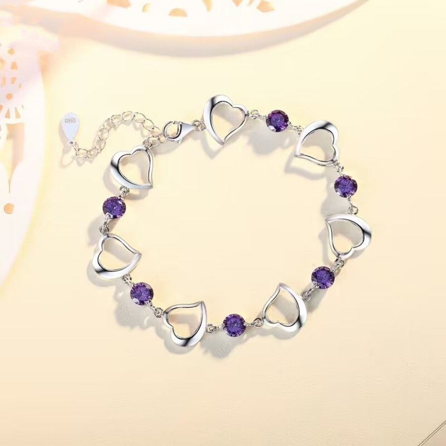 H007  Silver color Purple crystal Bracelets for women Classic Chain for man Wedding party Christmas Gifts fashion Jewelry