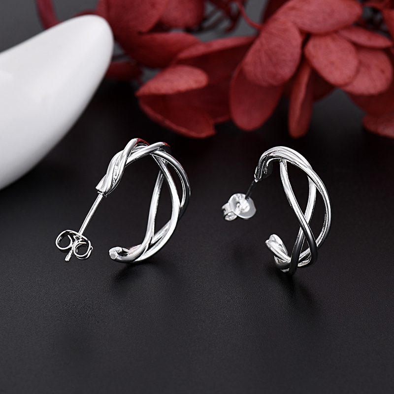 LE050  925 Stamp Silver color Stud Earrings for Women Jewelry All-match Trend Hollow water drop Earrings wedding Christmas Gifts
