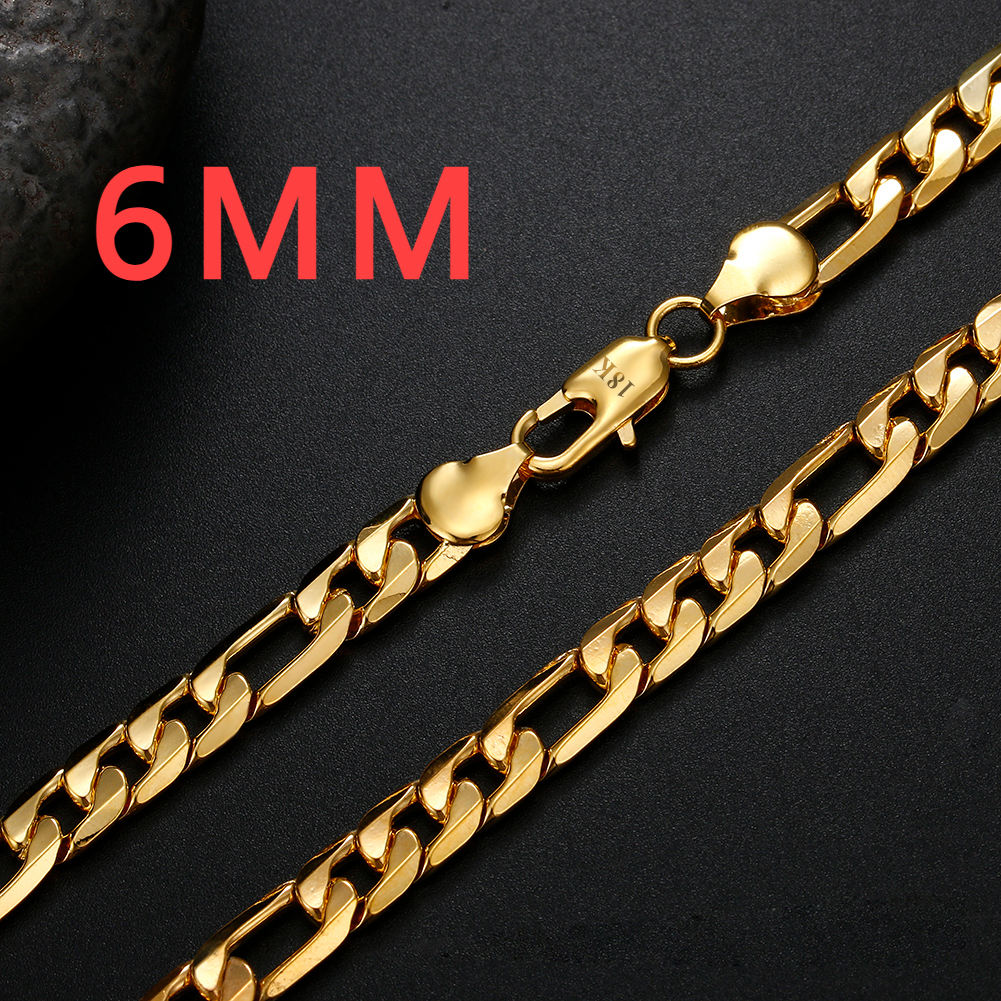 18K STAMPED  gold color Necklaces 20Inches 6MM sideways chain Necklace for Men Women fashion Jewelrys Wedding party N015