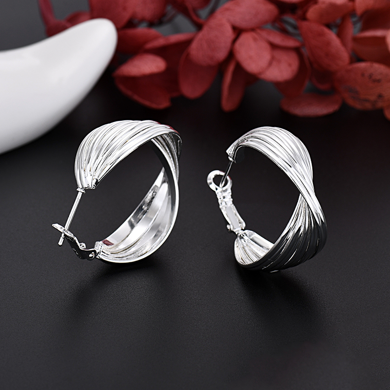 LE052 925 Stamp Silver color Stud Earrings for Women Jewelry All-match Trend Hollow water drop Earrings wedding Christmas Gifts