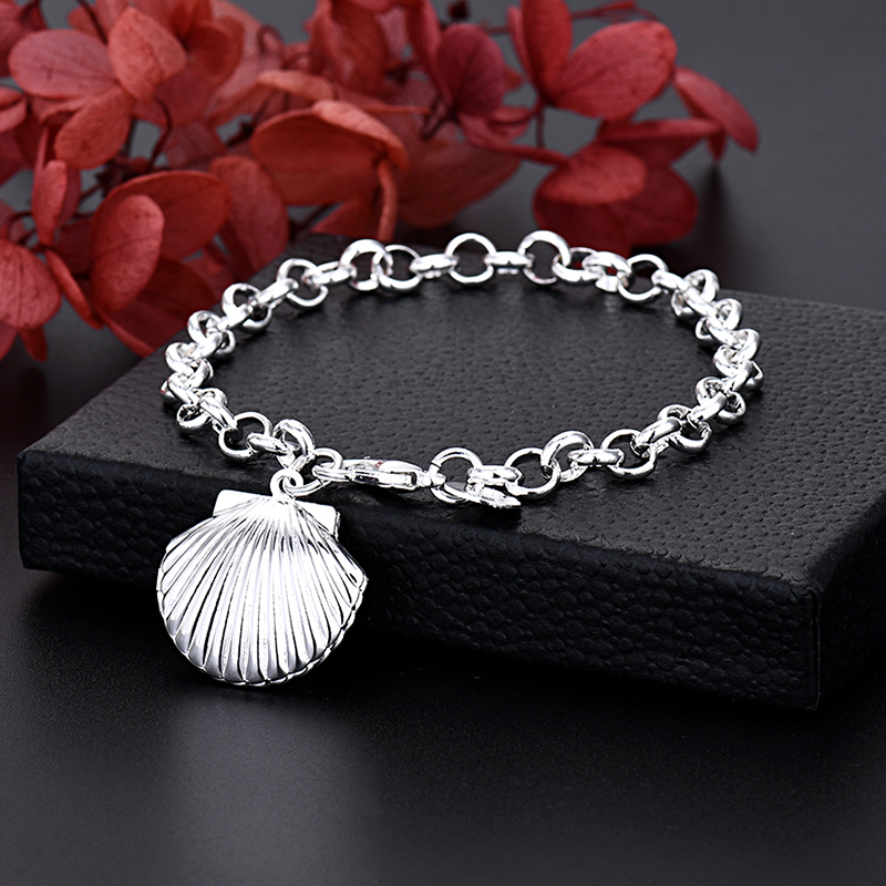 LH091  Silver color Charms seashell Bracelets for women Classic Chain for man Wedding party Christmas Gifts fashion Jewelry 20CM 8inches