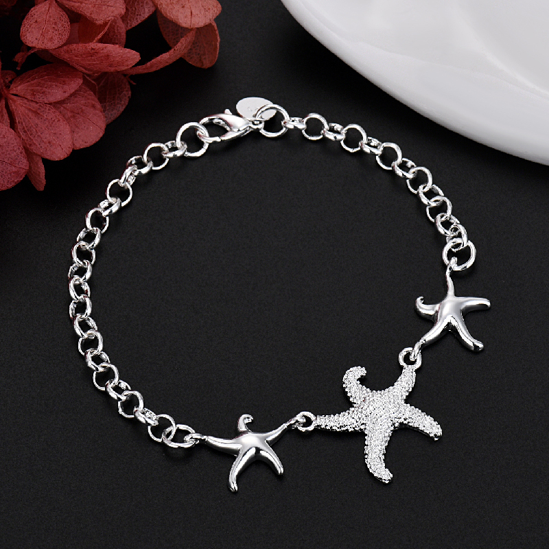 LH095  Silver color Charms star Bracelets for women Classic Chain for man Wedding party Christmas Gifts fashion Jewelry 20CM 8inches