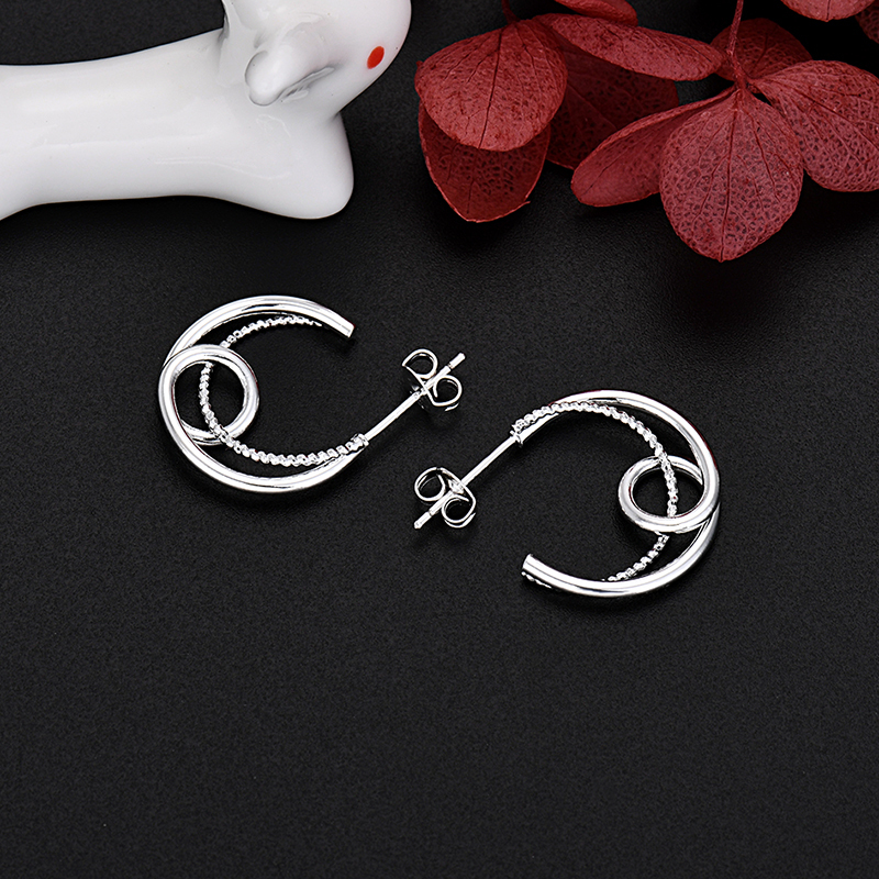 LE004 925 Stamp Silver color Stud Earrings for Women Jewelry All-match Trend Hollow water drop Earrings wedding Christmas Gifts