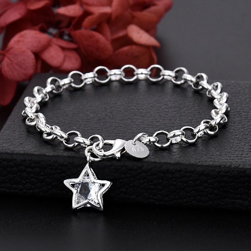 LH094  Silver color Charms star Crystal Bracelets for women Classic Chain for man Wedding party Christmas Gifts fashion Jewelry 20CM 8inches