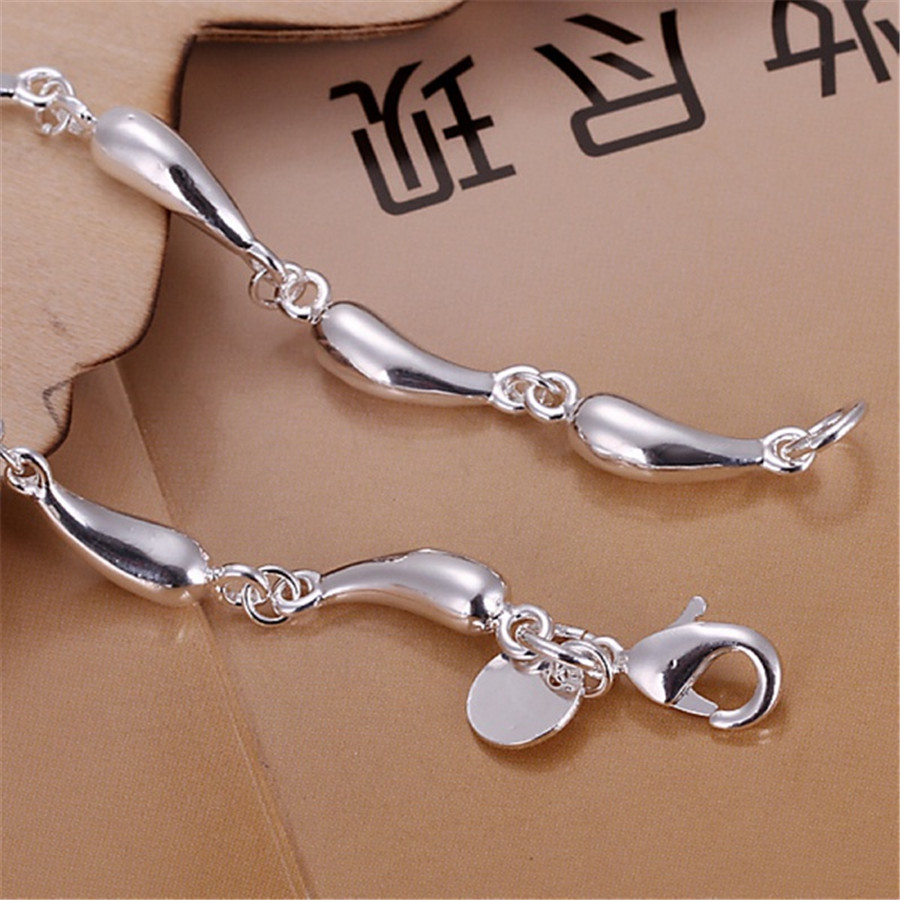H209  Silver color Drop Bracelets for women Classic Chain for man Wedding party Christmas Gifts fashion Jewelry 20CM 8inches