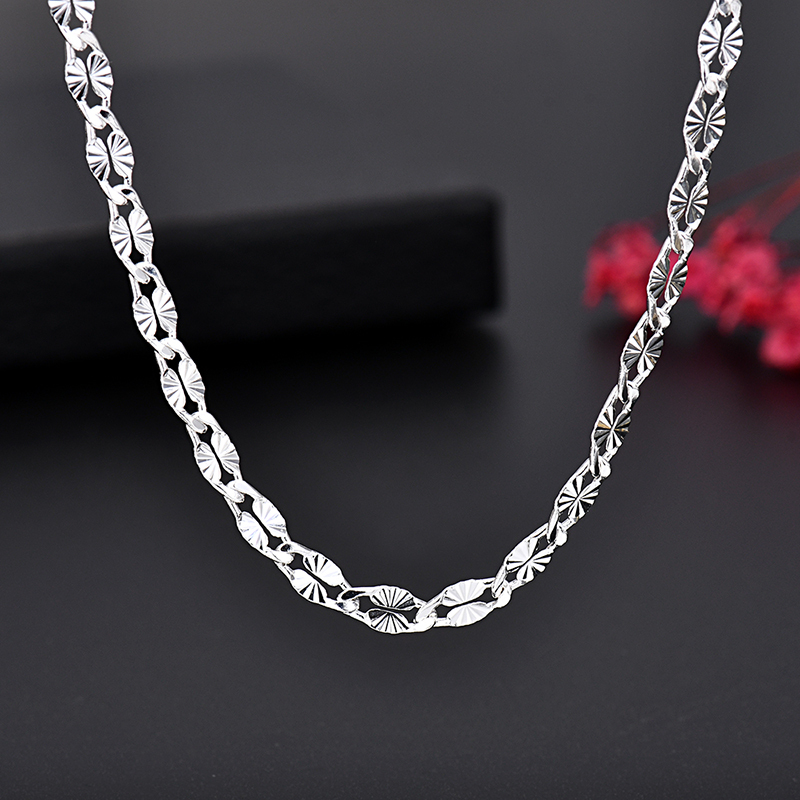 N009   925 LOGO 4MM flat chains Necklaces for Men Women Lady wedding party Jewelry Christmas gifts 45-75cm