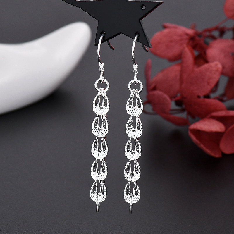 LE070  925 Stamp Silver color Earrings for Women Jewelry All-match Trend Hollow water drop Earrings wedding Christmas Gifts