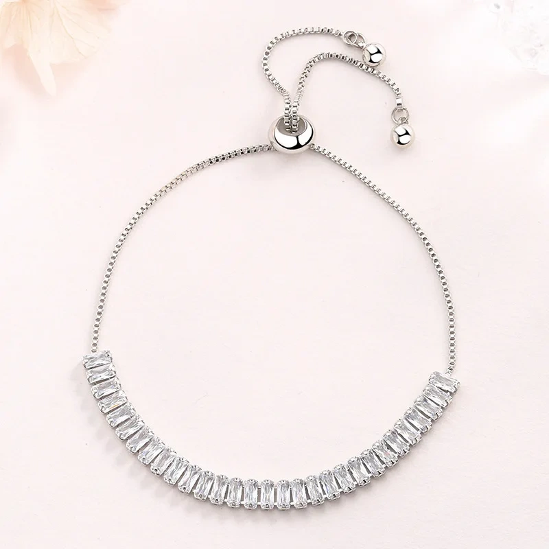 H015 925 Stamp Silver color crystal Bracelets for women Classic Chain for man Wedding party Christmas Gifts fashion Jewelry