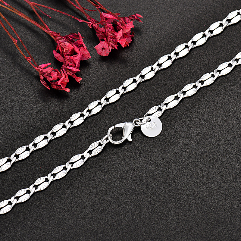 N009   925 LOGO 4MM flat chains Necklaces for Men Women Lady wedding party Jewelry Christmas gifts 45-75cm
