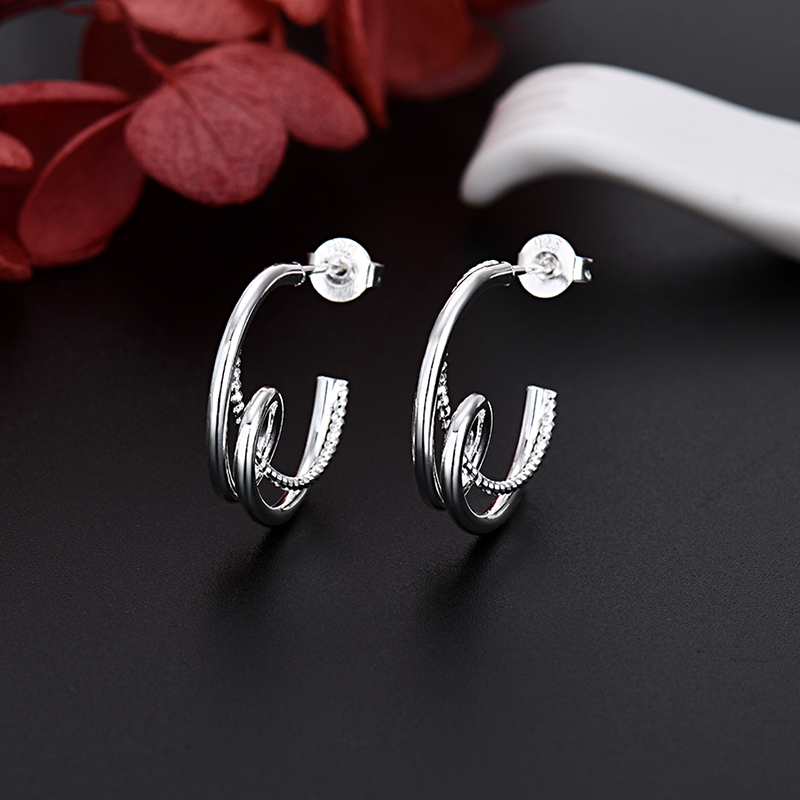 LE004 925 Stamp Silver color Stud Earrings for Women Jewelry All-match Trend Hollow water drop Earrings wedding Christmas Gifts