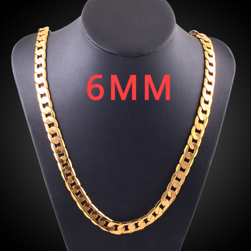 18K logo gold color Necklaces 20Inches 6MM sideways chain Necklace for Men Women fashion Jewelrys Wedding party N013