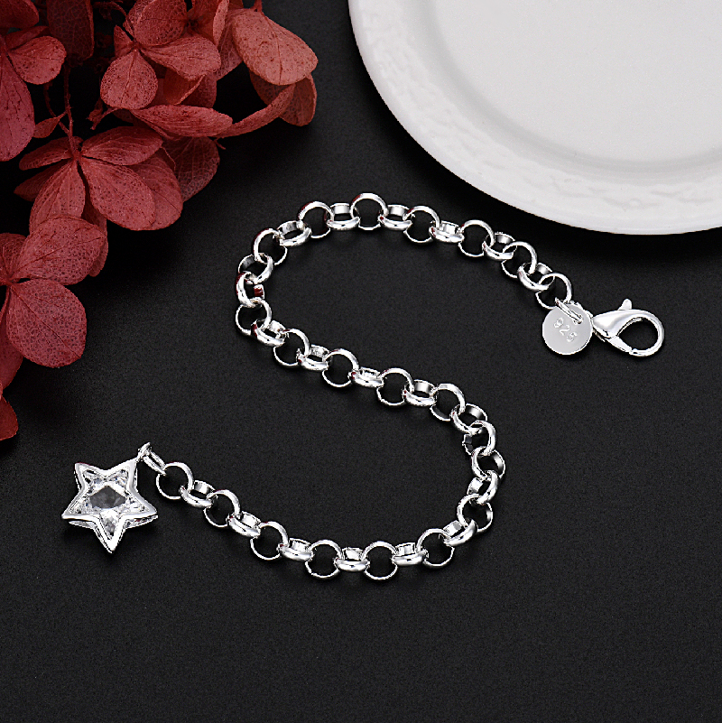 LH094  Silver color Charms star Crystal Bracelets for women Classic Chain for man Wedding party Christmas Gifts fashion Jewelry 20CM 8inches