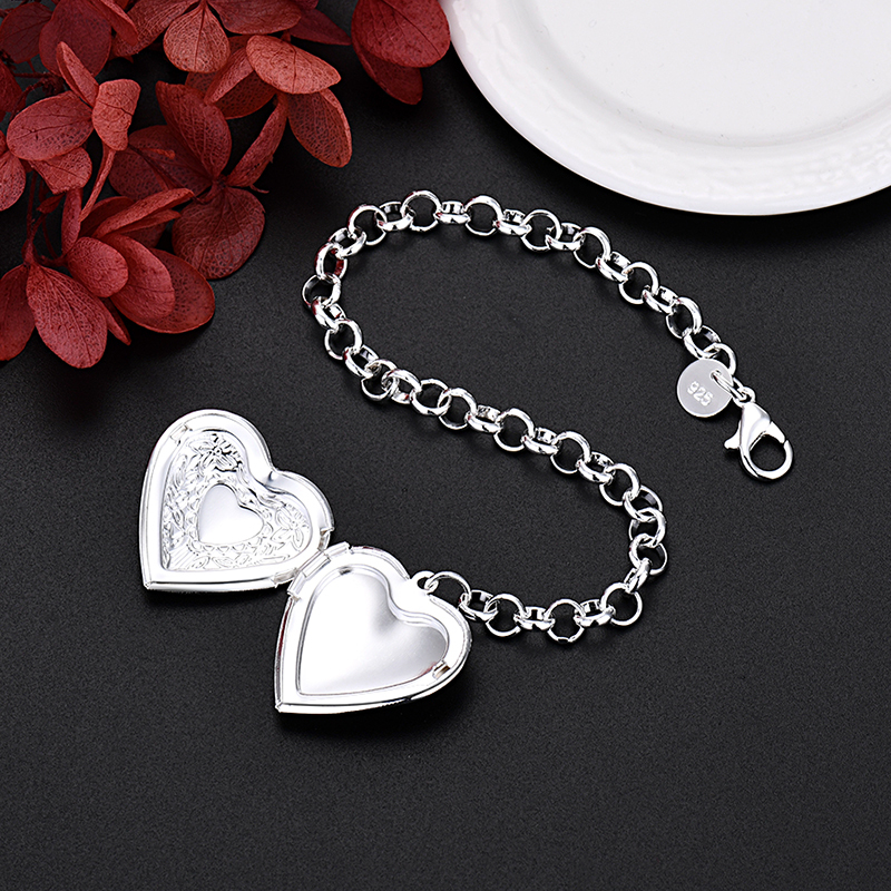 LH092  Silver color Charms Heart Bracelets for women Classic Chain for man Wedding party Christmas Gifts fashion Jewelry 20CM 8inches