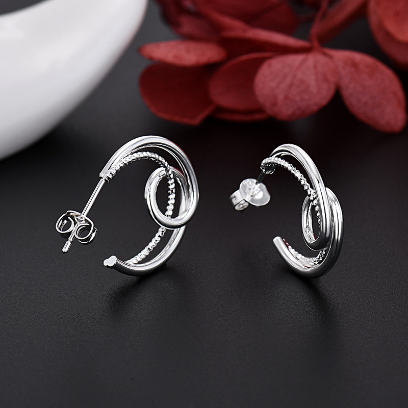 LE004 925 Stamp Silver color Stud Earrings for Women Jewelry All-match Trend Hollow water drop Earrings wedding Christmas Gifts