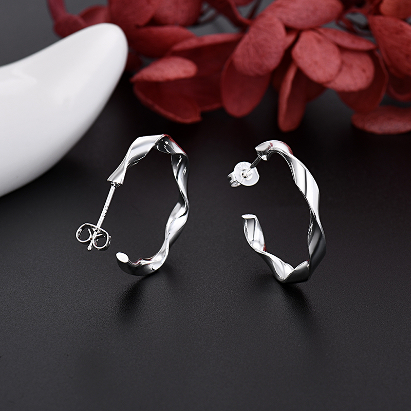 LE051  925 Stamp Silver color Stud Earrings for Women Jewelry All-match Trend Hollow water drop Earrings wedding Christmas Gifts