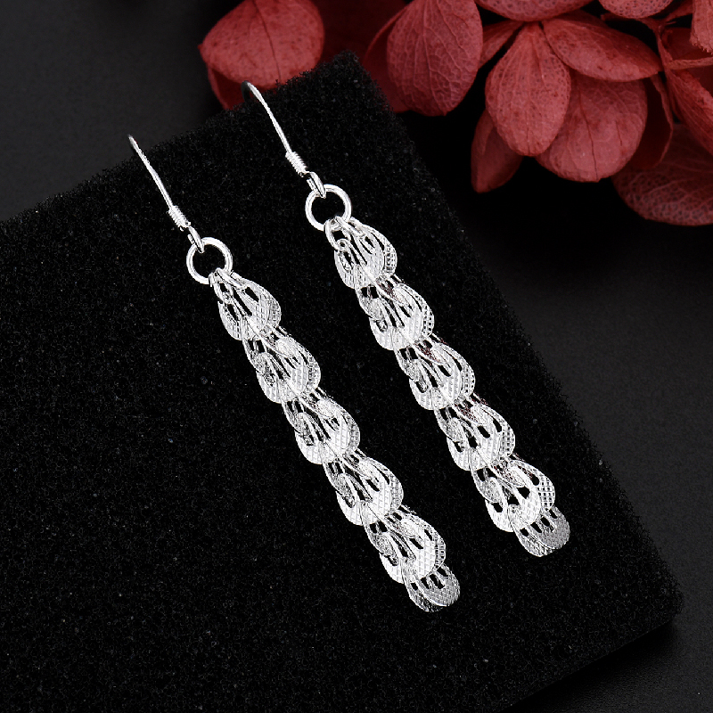 LE070  925 Stamp Silver color Earrings for Women Jewelry All-match Trend Hollow water drop Earrings wedding Christmas Gifts