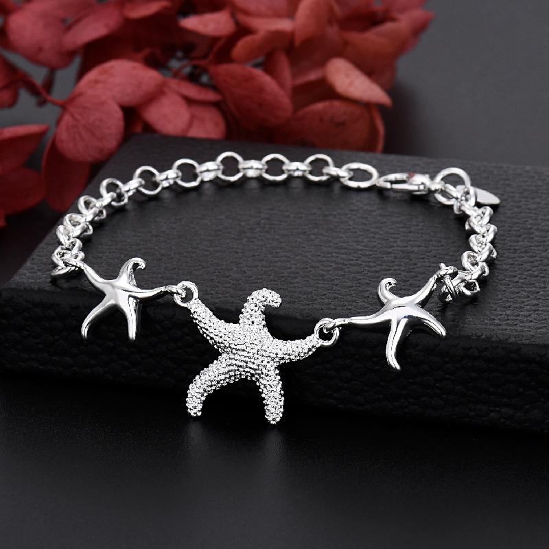 LH095  Silver color Charms star Bracelets for women Classic Chain for man Wedding party Christmas Gifts fashion Jewelry 20CM 8inches