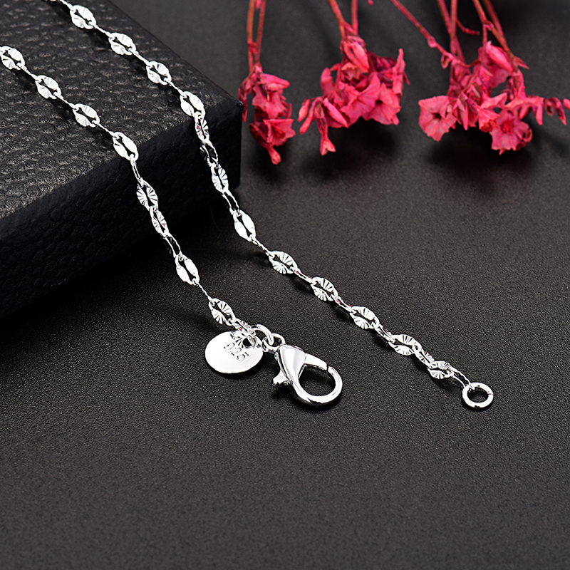 N008  925 LOGO 2MM flat chains Necklaces for Men Women Lady wedding party Jewelry Christmas gifts 45-75cm
