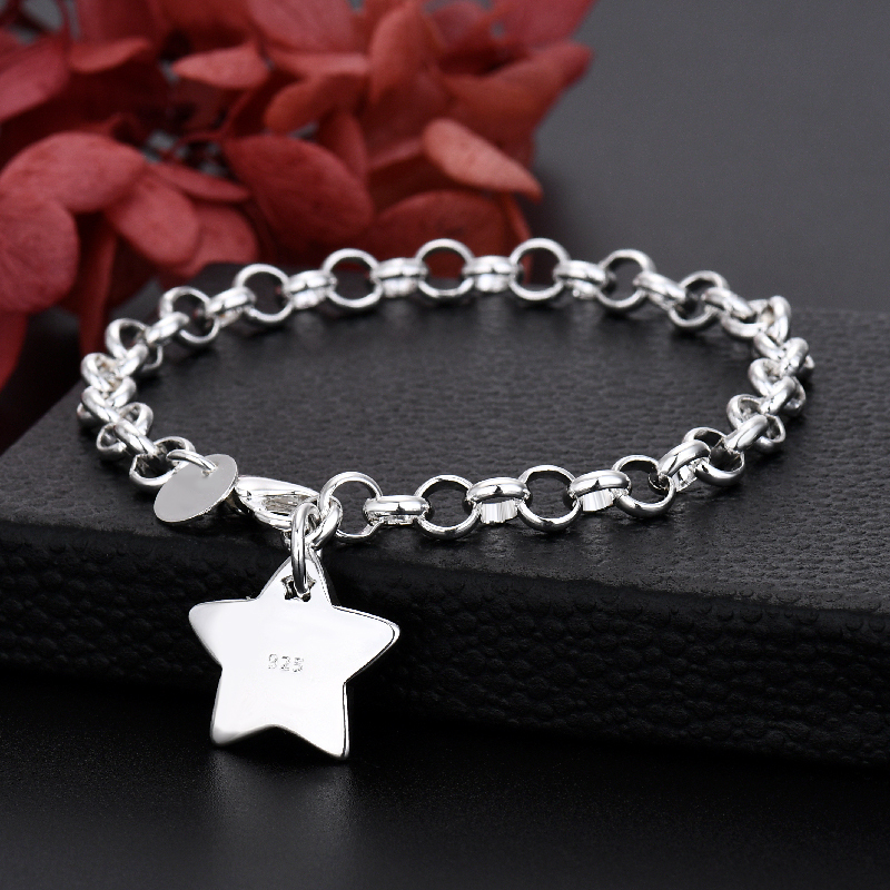 LH096  Silver color Charms star Bracelets for women Classic Chain for man Wedding party Christmas Gifts fashion Jewelry 20CM 8inches